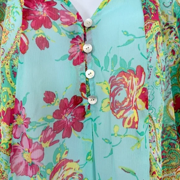 Figueroa & Flower Multicolor Paisley Sheer 3/4 Sleeve Blouse - Picture 4 of 14